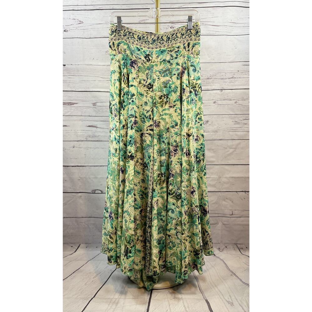 Ale-Hop Floral Wide Leg Pantskirt Palazzo Pants Green Boho One Size